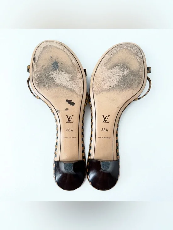 LOUIS VUITTON | Damier Check Kitten Heel Mule Sandals Gold LV Charm EU 38.5 Y2K - Picture 14 of 15